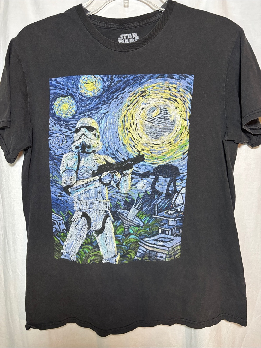 Women’s Star Wars Black Tee with Blue and Yellow Van Gogh Stormtrooper Graphic